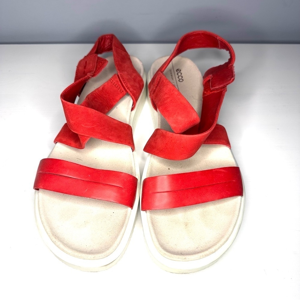 Ecco Women's Flowt W Flat Cross Strap Sandals Chili Red Size US11 EUC leather - Picture 6 of 9